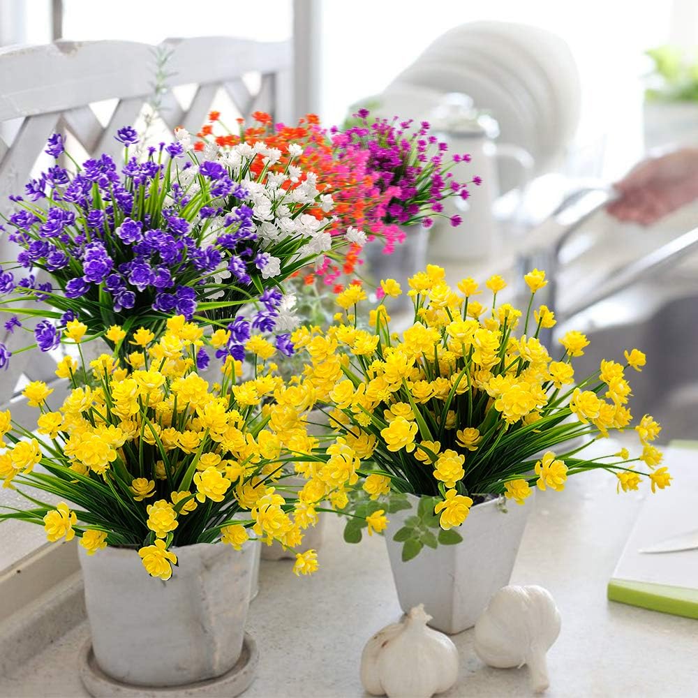 Premium UV Resistant Artificial Flowers 10 Bundles Fake Plants for Outdoor Porch Patio Garden Hanging Planter Decor