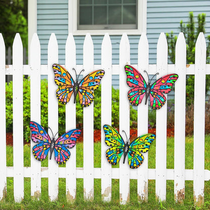 Bulk 4 Pcs Metal Butterfly Wall Decor 9.6" Outdoor Garden Patio Bedroom Art Living Room Balcony Perfect Gift for Family Friends Wholesale