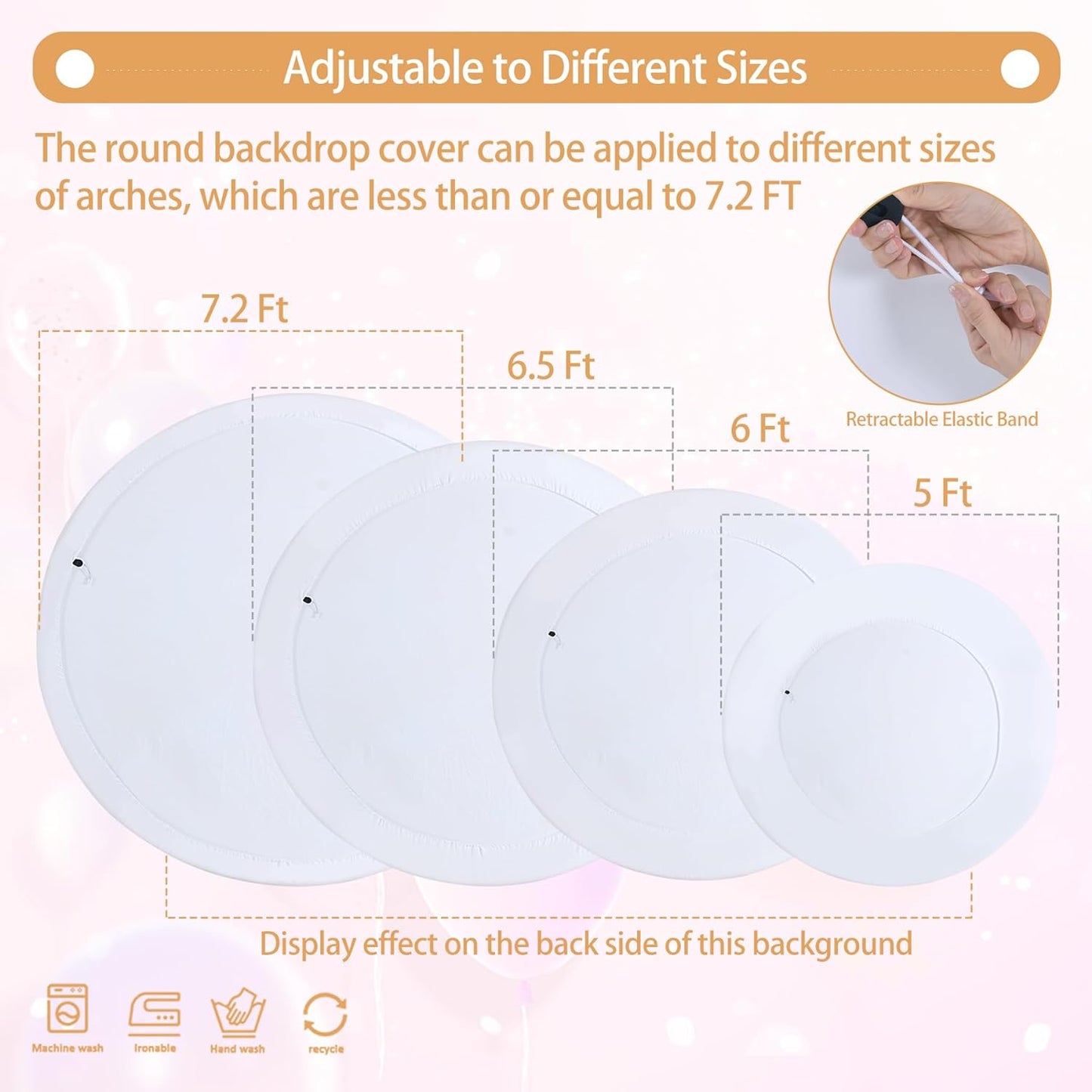 Bulk Adjustable White Round Backdrop Cover for 5 to 7.2ft Circle Arch Stand - Polyester Wedding, Birthday Party, Photography Decoration Wholesale