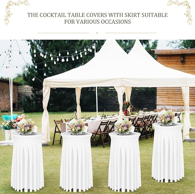 Bulk Round Polyester Tablecloth with Stretch Skirt Cover for Bar Wedding Cocktail Party Banquet Table Wholesale