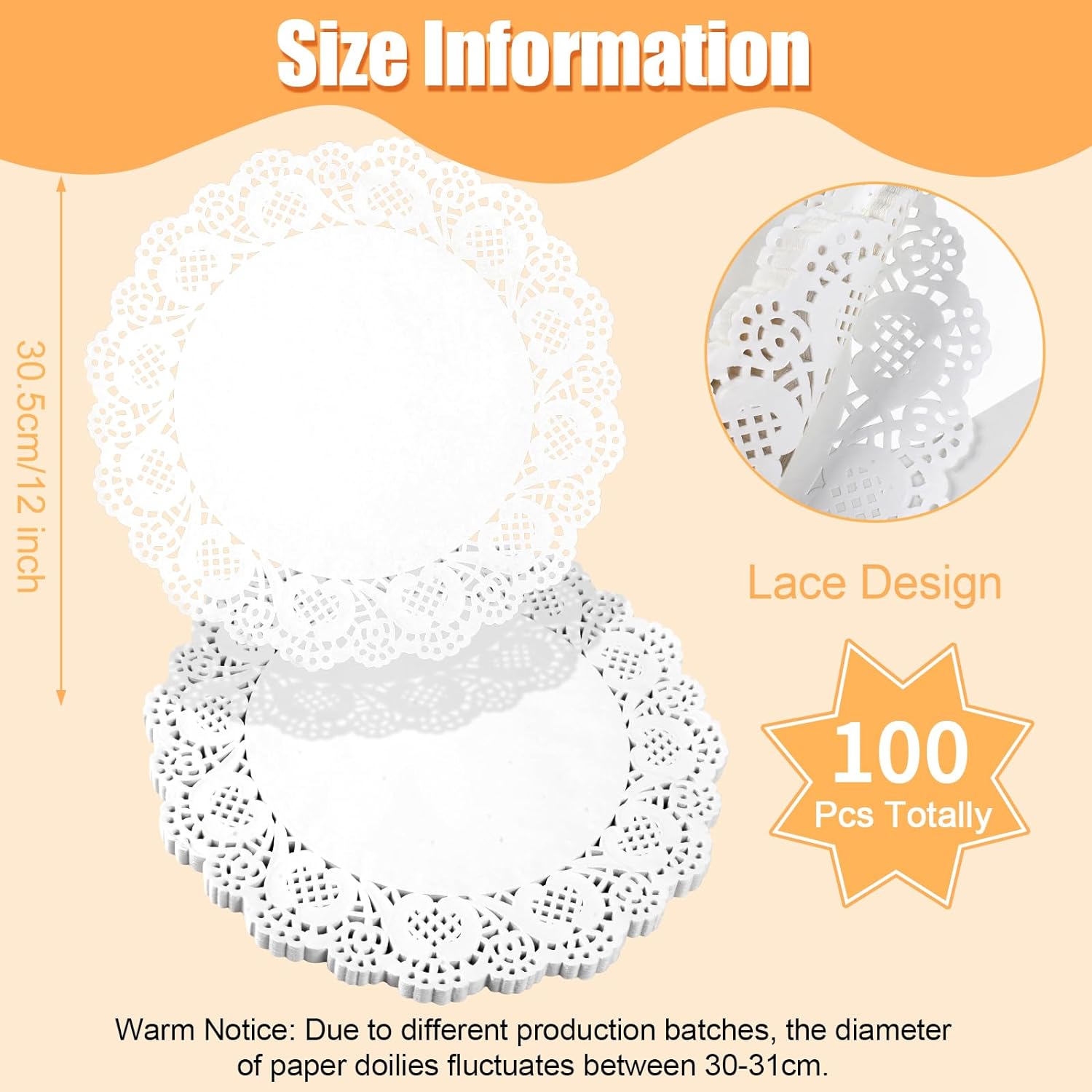 Bulk 100 Pcs 12 Inch Elegant Lace Round Paper Placemat Set: Ideal for Weddings Birthdays Cakes Desserts Light Brown Cutlery Perfect for Food Formal Events Wholesale
