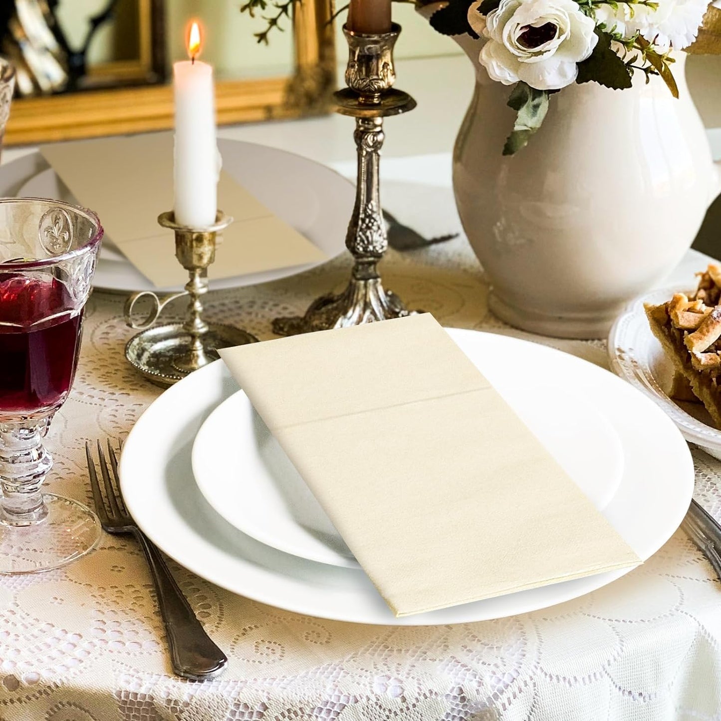 Bulk 100 Pcs 16.5" x 16.5" Premium Dinner Napkins with Flatware Pocket Soft Absorbent Cloth for Kitchen Parties Weddings Events Wholesale