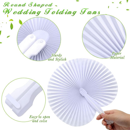 Bulk 100 Pcs White Paper Fans Round Folding Wedding Fans with Plastic Handle for Guests Birthday Party Favors for Men and Women Wholesale