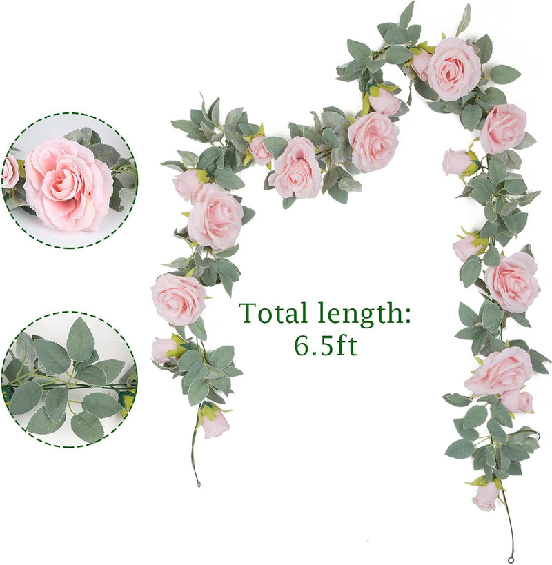 4 Pcs 26 Ft Pink Artificial Silk Rose Vine Garland, 6 Ft Segments, Realistic Flowers for Wedding Arches & Party Decor