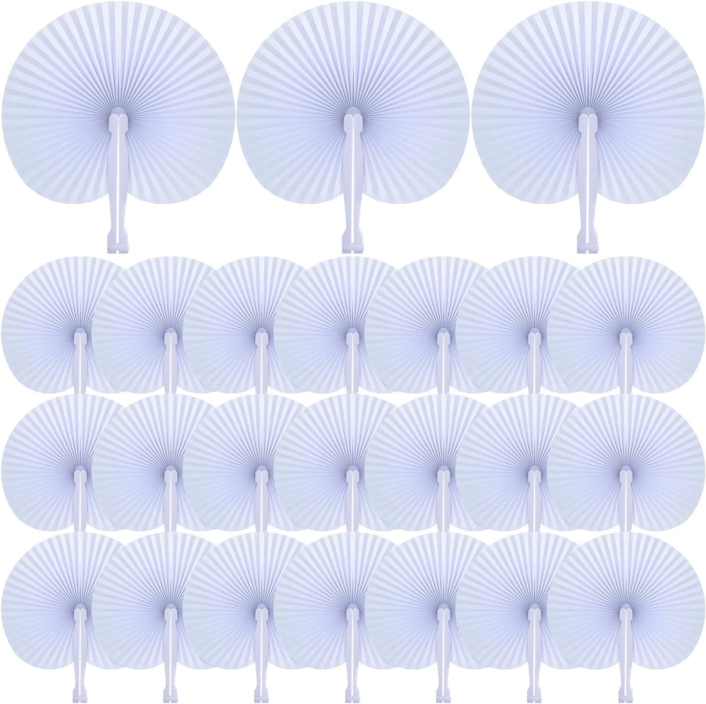 Bulk 100 Pcs White Paper Fans Round Folding Wedding Fans with Plastic Handle for Guests Birthday Party Favors for Men and Women Wholesale