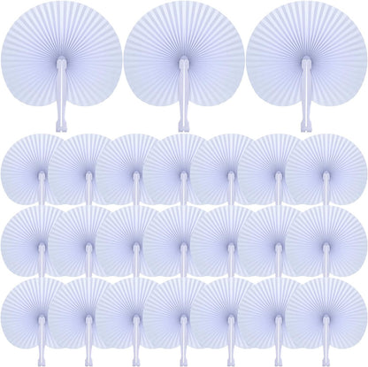 Bulk 100 Pcs White Paper Fans Round Folding Wedding Fans with Plastic Handle for Guests Birthday Party Favors for Men and Women Wholesale