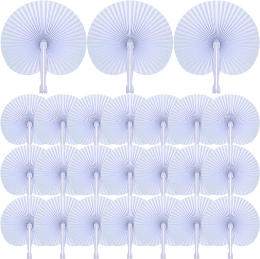 Bulk 100 Pcs White Paper Fans Round Folding Wedding Fans with Plastic Handle for Guests Birthday Party Favors for Men and Women Wholesale