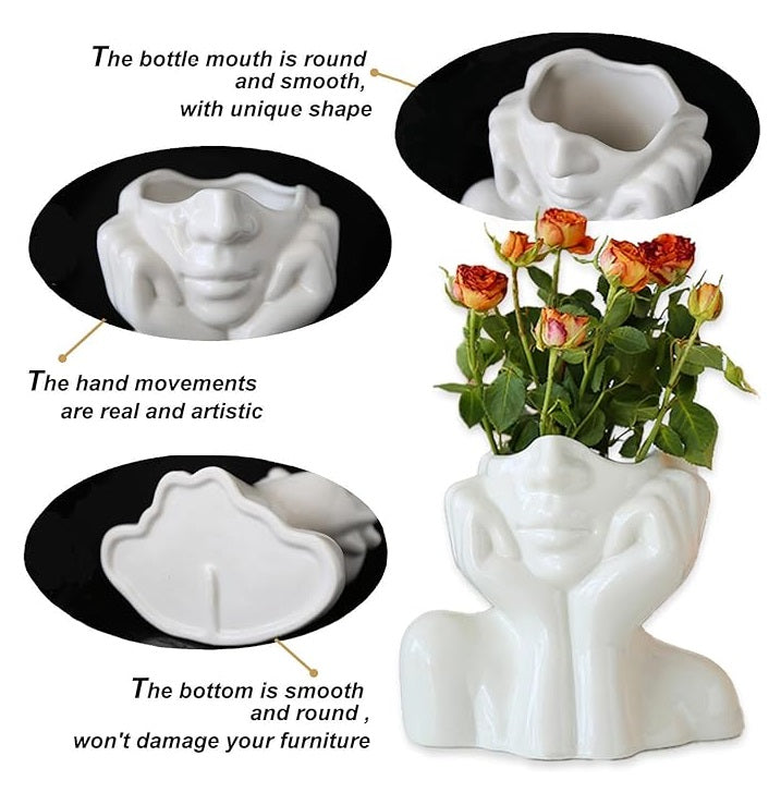 Bulk 1pc Boho Vases Double Hand Face Arm Half Body Portrait Decoration Vase Desktop Decoration for Home Living Room Office Bookshelf Wholesale