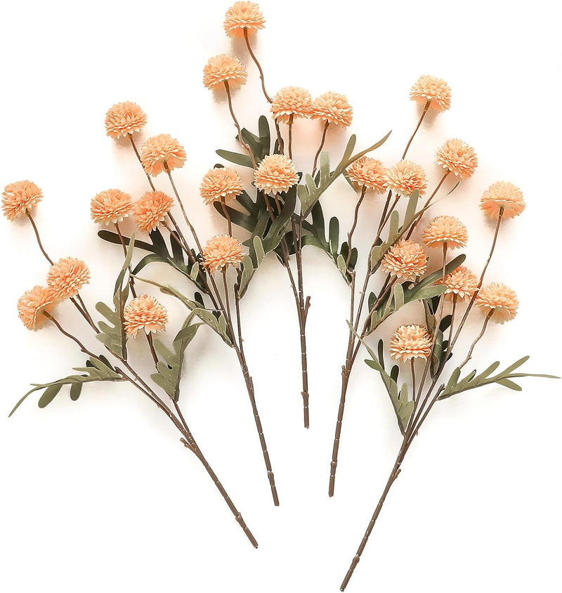 5 Pcs Artificial Silk Pompon Mums Flowers, Beige, 6 Inch Stems, Realistic Chrysanthemums for DIY Bouquets and Wedding Decor