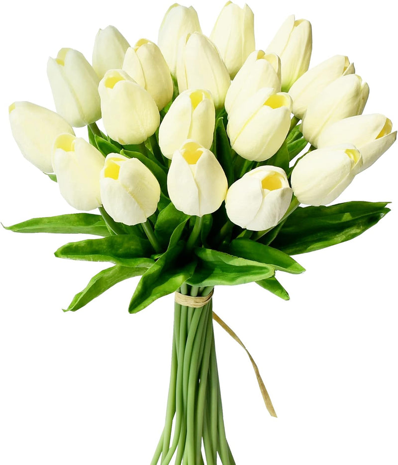 20 Stems Artificial Tulip Flowers 3.5 Inch PU Silk Realistic Lifelike Home Wedding Decor