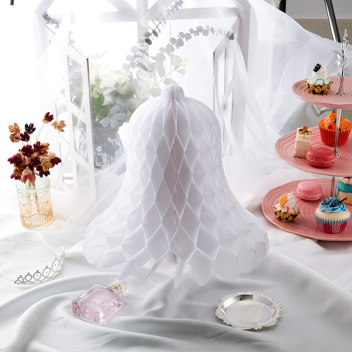 Bulk 12 Pcs Wedding Bells Paper Wedding Decor Large Heavy Honeycomb Bells Bridal Honeycomb Decorating Supplies for Ballroom Marquee NurseryHanging Orbs with Rigged Suspension Kit Wholesale