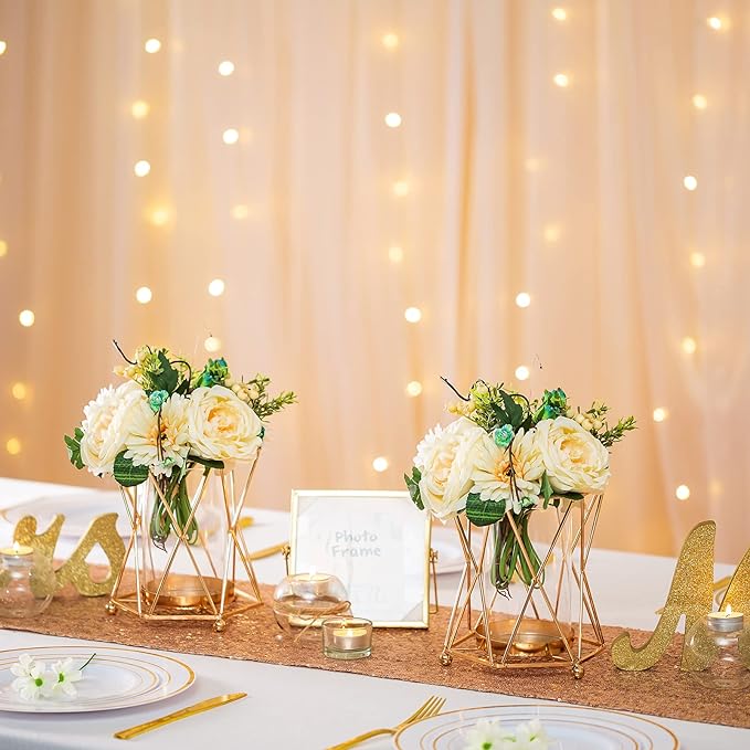 Bulk 1pc Glass Vases with Metal Stand Hollow-out Geometric Clear Flower Vase for Wedding Home Decor Centerpieces Wholesale