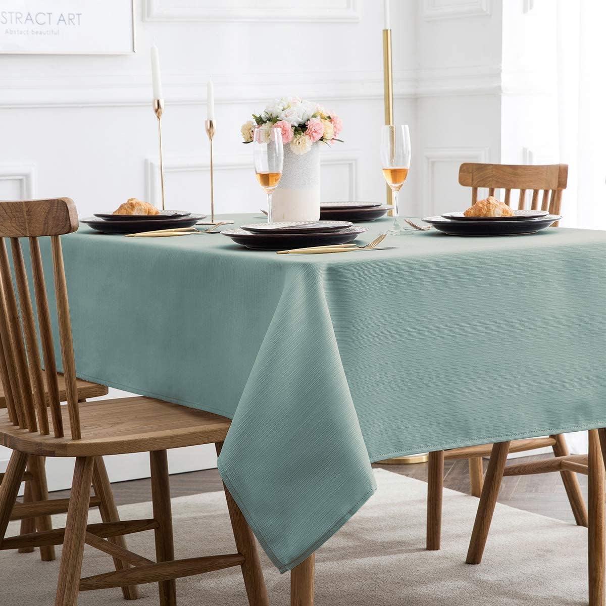 Bulk Solid Plaid Jacquard Spring Tablecloth Wrinkle and Water Resistant, Contemporary Woven Decorative Table Cover for Holiday Events Wholesale