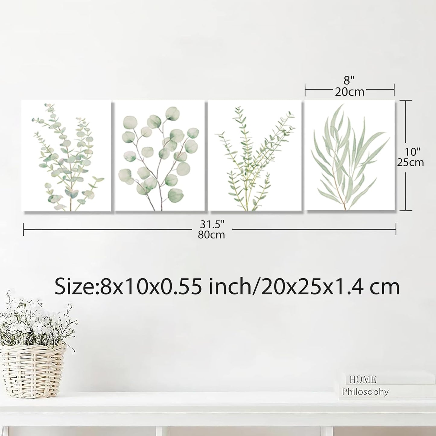 Bulk 4 Pcs Botanical Plant Canvas Wall Art Framed Boho Decor for Bathroom Bedroom Sage Green Eucalyptus Prints for Office Wholesale