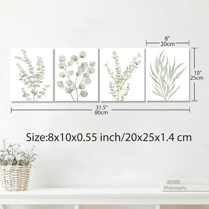 Bulk 4 Pcs Botanical Plant Canvas Wall Art Framed Boho Decor for Bathroom Bedroom Sage Green Eucalyptus Prints for Office Wholesale