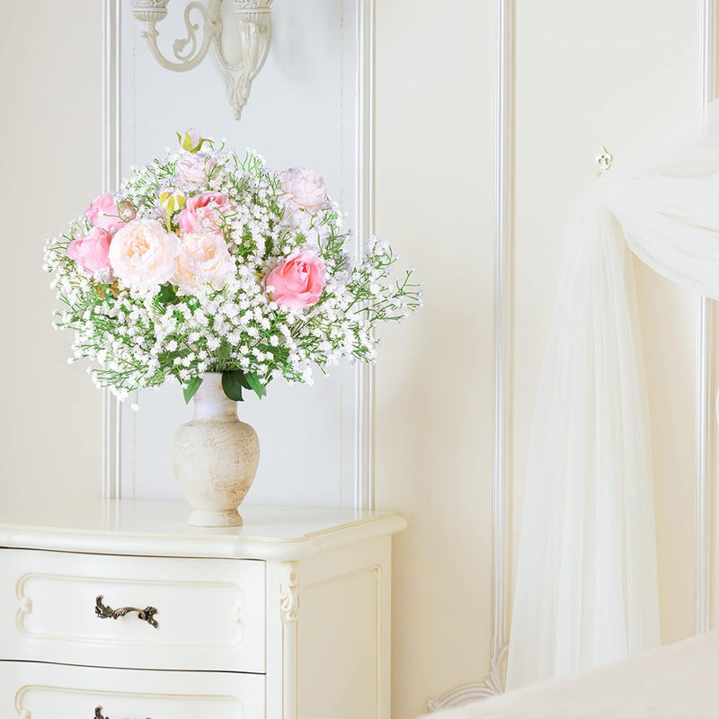 Artificial Baby's Breath Flowers, 10 Stems, White, Silk, Realistic Look for Wedding Bouquets and Centerpieces