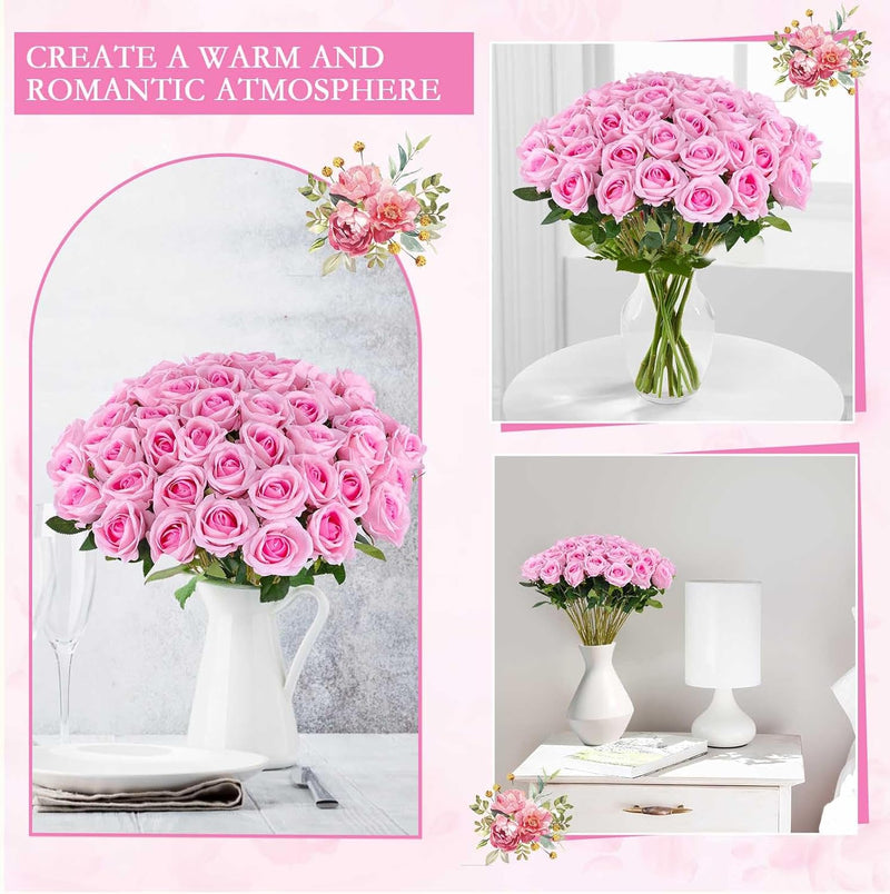50 Pcs Artificial Velvet Silk Roses White 12 Inch Realistic Flowers for Wedding Home Decor