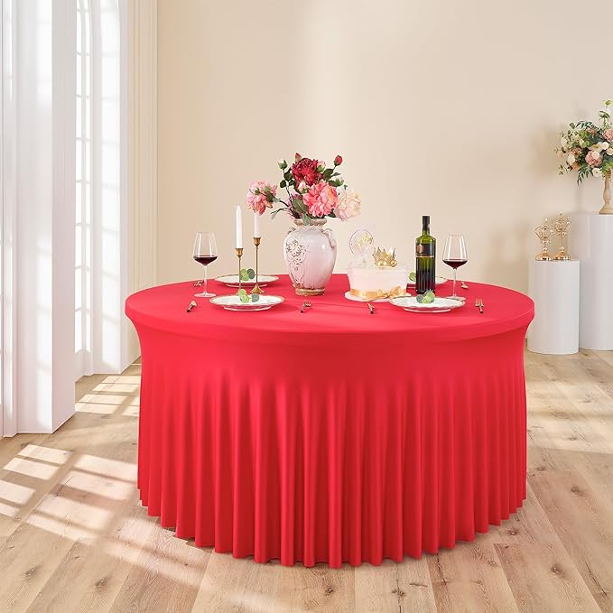 6 Pack Premium Spandex Round Tablecloths 5ft Stretch Fabric Wedding Home Banquet Décor Skirt Design All Event Table Cover
