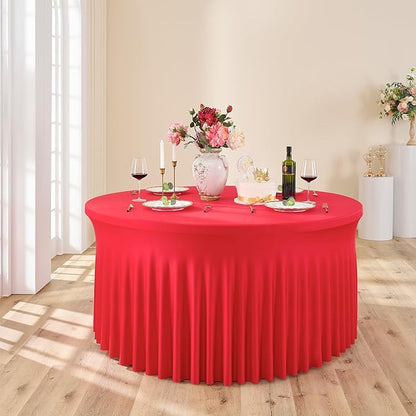 6 Pack Premium Spandex Round Tablecloths 5ft Stretch Fabric Wedding Home Banquet Décor Skirt Design All Event Table Cover