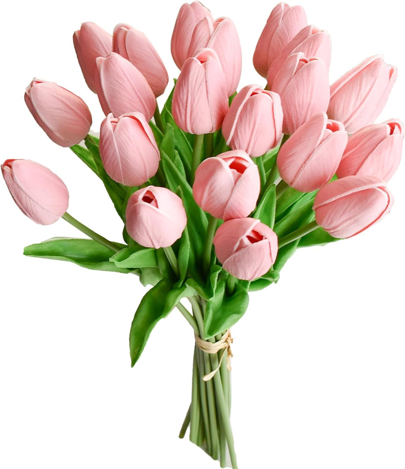 20 Stems Artificial Tulip Flowers 3.5 Inch PU Silk Realistic Lifelike Home Wedding Decor