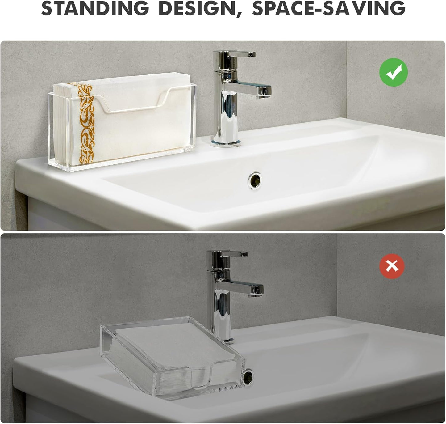 Bulk 10Pcs Acrylic Guest Towel Holder for Bathroom Clear Waterproof Splashing Vertical Napkin Holder for Kitchen Disposable Hand Towel Holder Modern Dining Table Napkin Tray for Home Hotel Office Wholesale