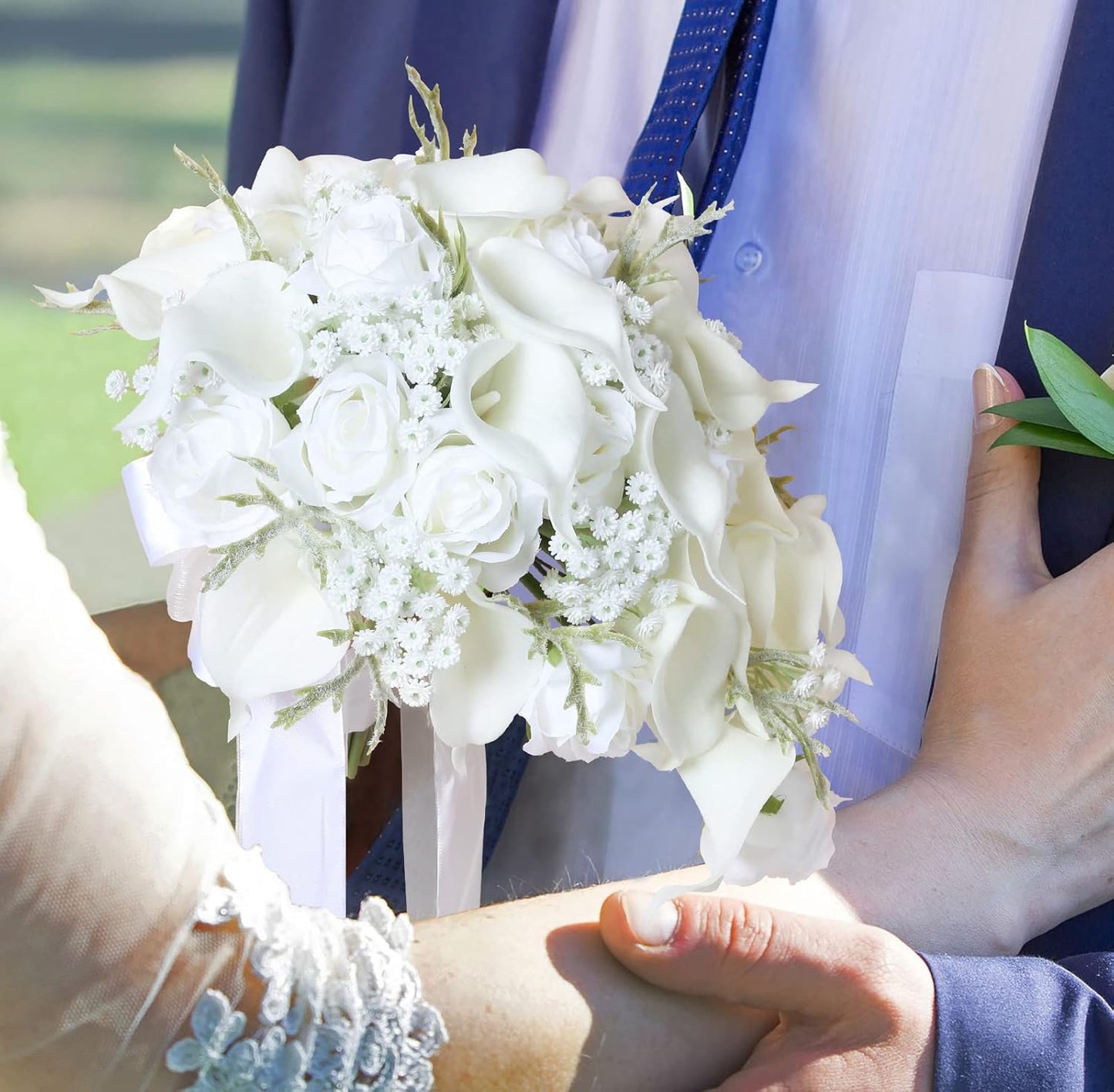 Bulk 2 Pcs Calla Lily Bridal Bouquet Silk Reinforced Stems Shatterproof Petals for Cathedral Weddings Centerpieces Anniversary Wholesale