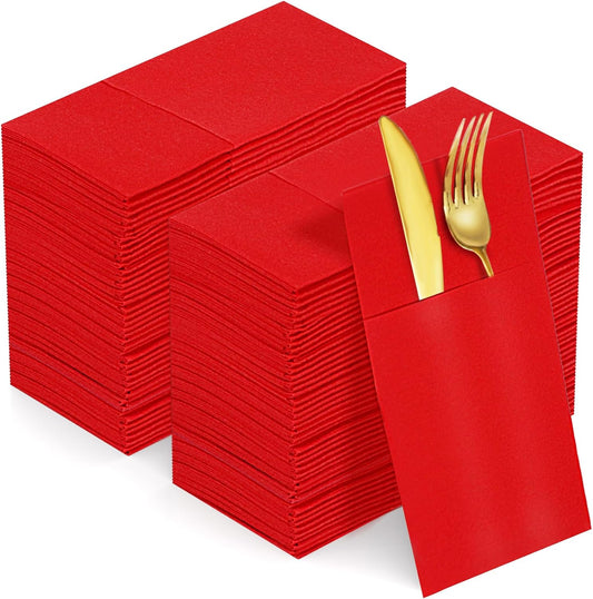 Bulk 100 Pcs 16.5" x 16.5" Premium Dinner Napkins with Flatware Pocket Soft Absorbent Cloth for Kitchen Parties Weddings Events Wholesale