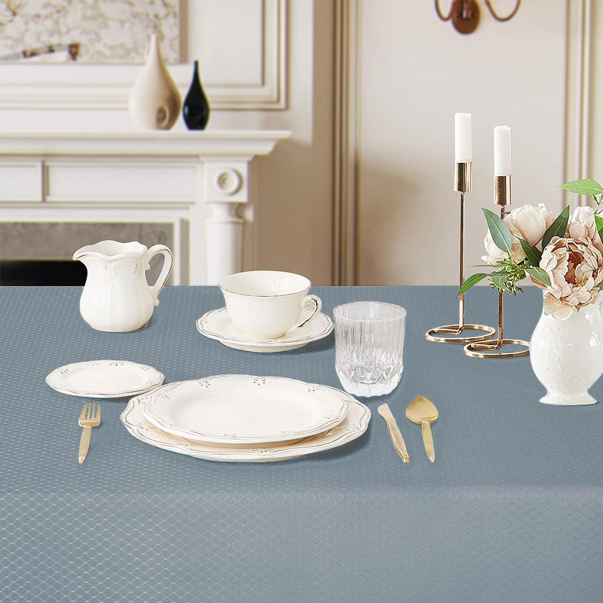 Bulk Solid Plaid Jacquard Spring Tablecloth Wrinkle and Water Resistant, Contemporary Woven Decorative Table Cover for Holiday Events Wholesale