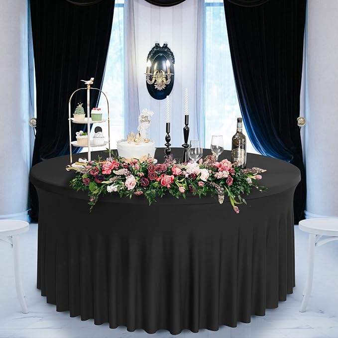 6 Pack Premium Spandex Round Tablecloths 5ft Stretch Fabric Wedding Home Banquet Décor Skirt Design All Event Table Cover