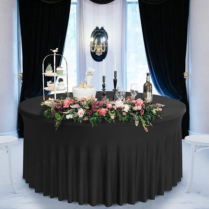 6 Pack Premium Spandex Round Tablecloths 5ft Stretch Fabric Wedding Home Banquet Décor Skirt Design All Event Table Cover