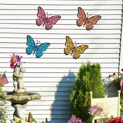 Bulk 4 Pcs Metal Butterfly Wall Decor 9.6" Outdoor Garden Patio Bedroom Art Living Room Balcony Perfect Gift for Family Friends Wholesale