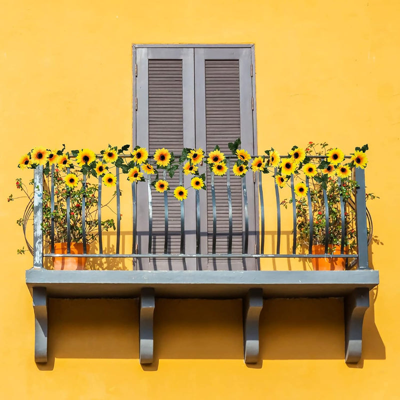 7.5ft Artificial Sunflower Garland 7 Stems Silk Flowers with Green Leaves Outdoor Indoor Decor