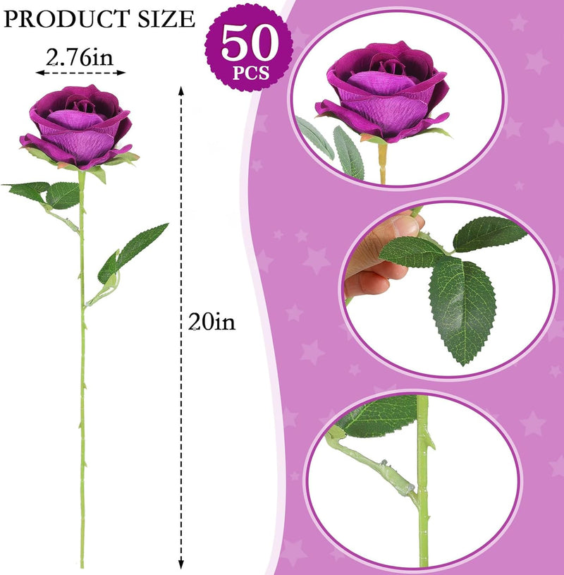 50 Pcs Artificial Velvet Silk Roses White 12 Inch Realistic Flowers for Wedding Home Decor