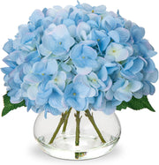 Artificial Hydrangea Flowers Silk 12 Inch Yellowish Orange 1 Vase with Faux Water Table Centerpiece Home Decor