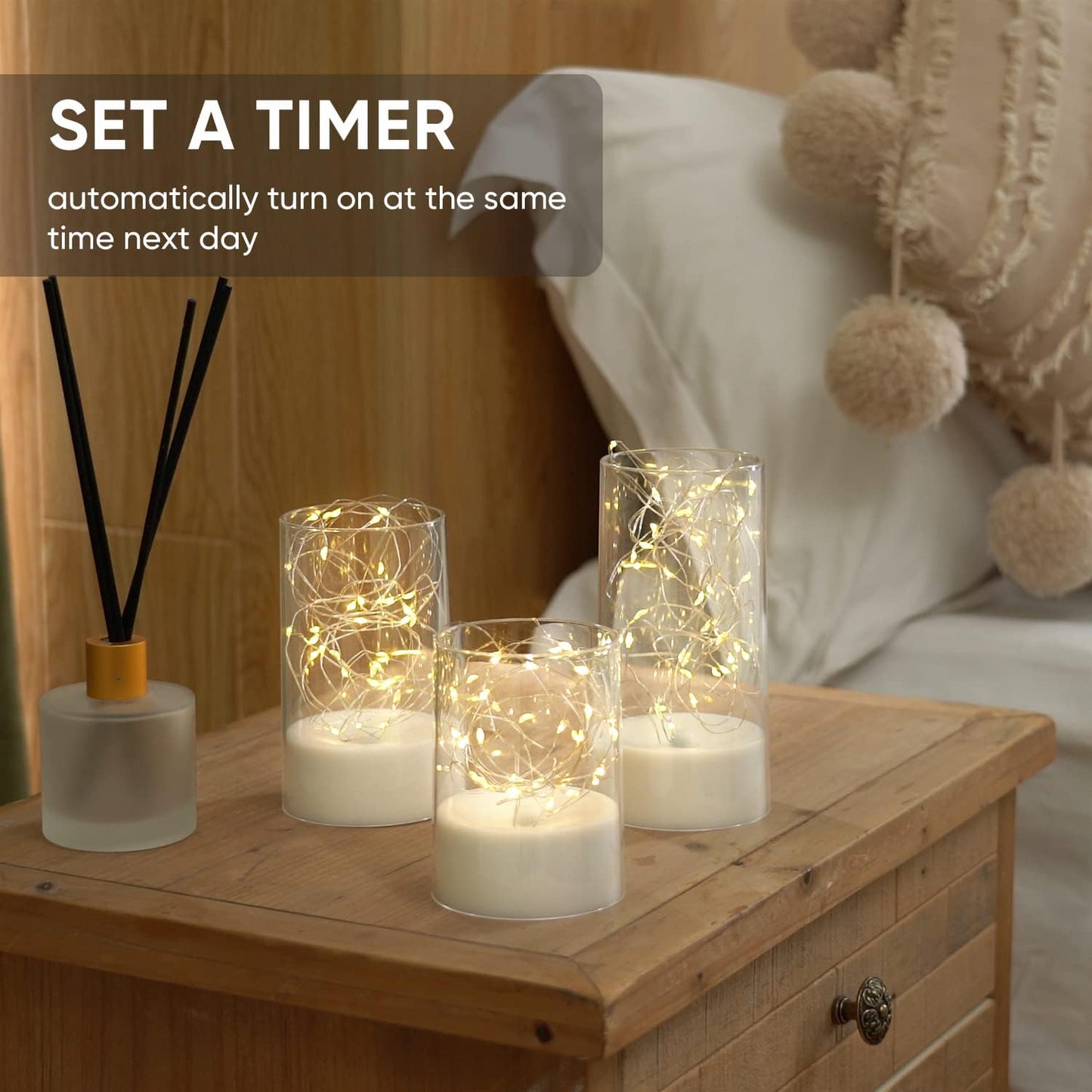 Bulk 3 Pcs LED Flickering Flameless Candle Light String Ideal Centerpiece Decor for Kitchen Coffee Tables Restaurants and Living Rooms Wholesale