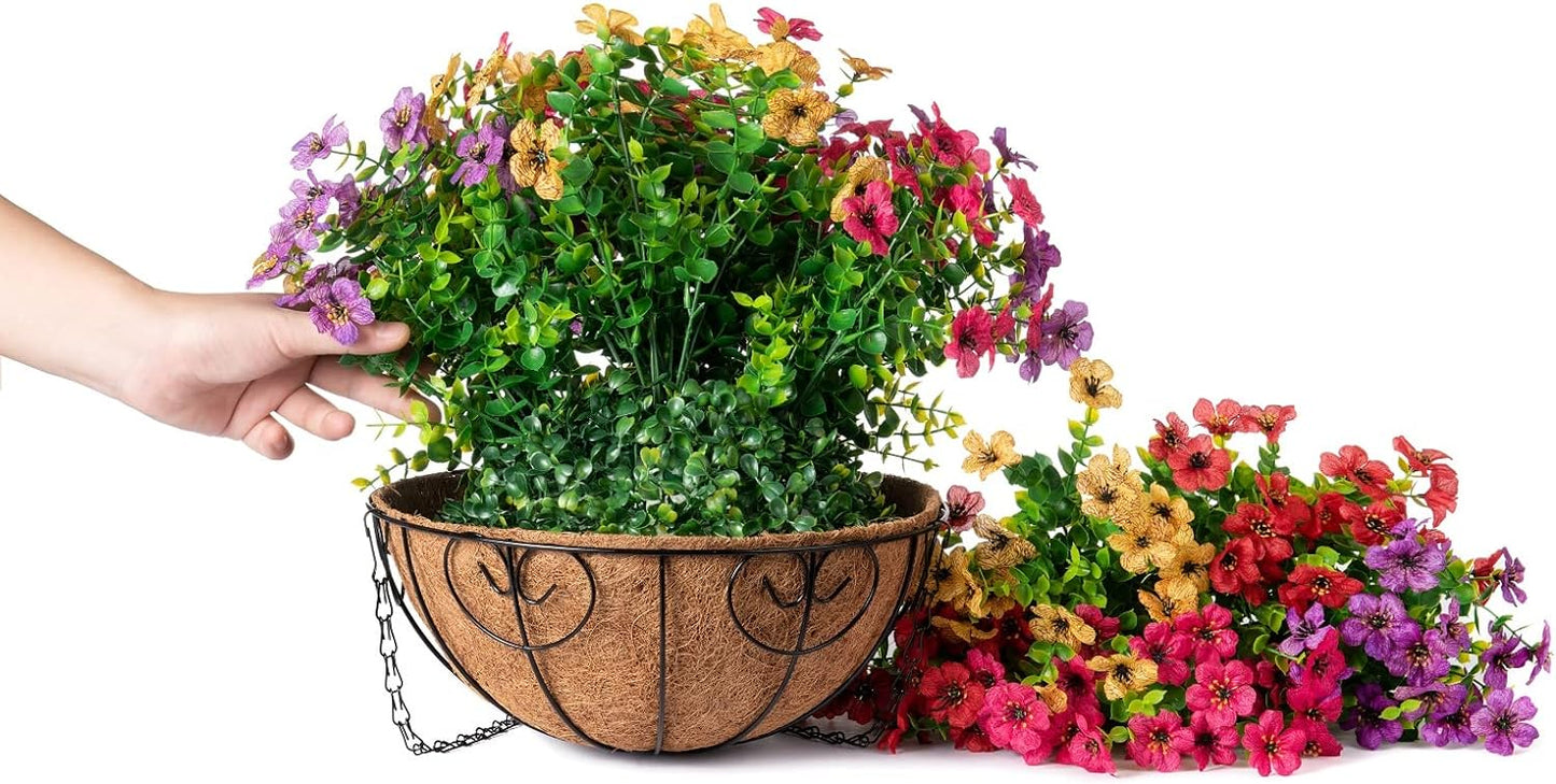 Premium Artificial Hanging Flower Basket UV-Resistant Silk Daisy Eucalyptus Outdoor Porch Patio Balcony Yard All-Weather 3D Pistil