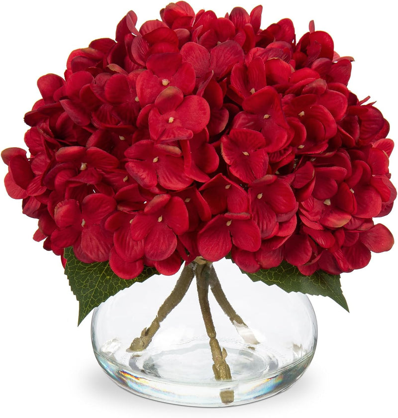 Artificial Hydrangea Flowers Silk 12 Inch Yellowish Orange 1 Vase with Faux Water Table Centerpiece Home Decor