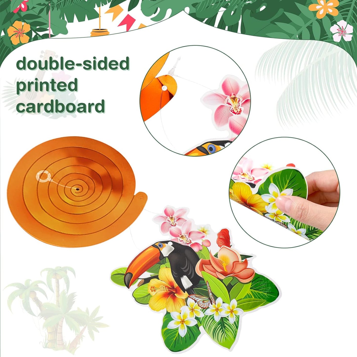 Bulk Hawaiian Birthday Party Backdrop Streamers Hanging Rotating Decorations Tropical Flowers Palm Trees Flamingos Unique Theme Decor Wholesale