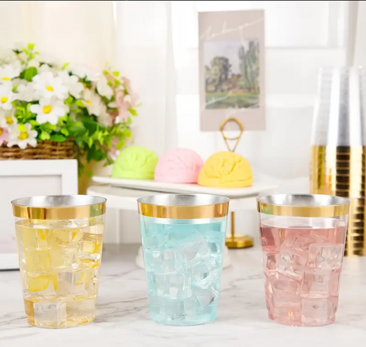 Bulk 25 Pcs Clear Gold Rim Plastic Wine Glasses Banquet Party Wholesale