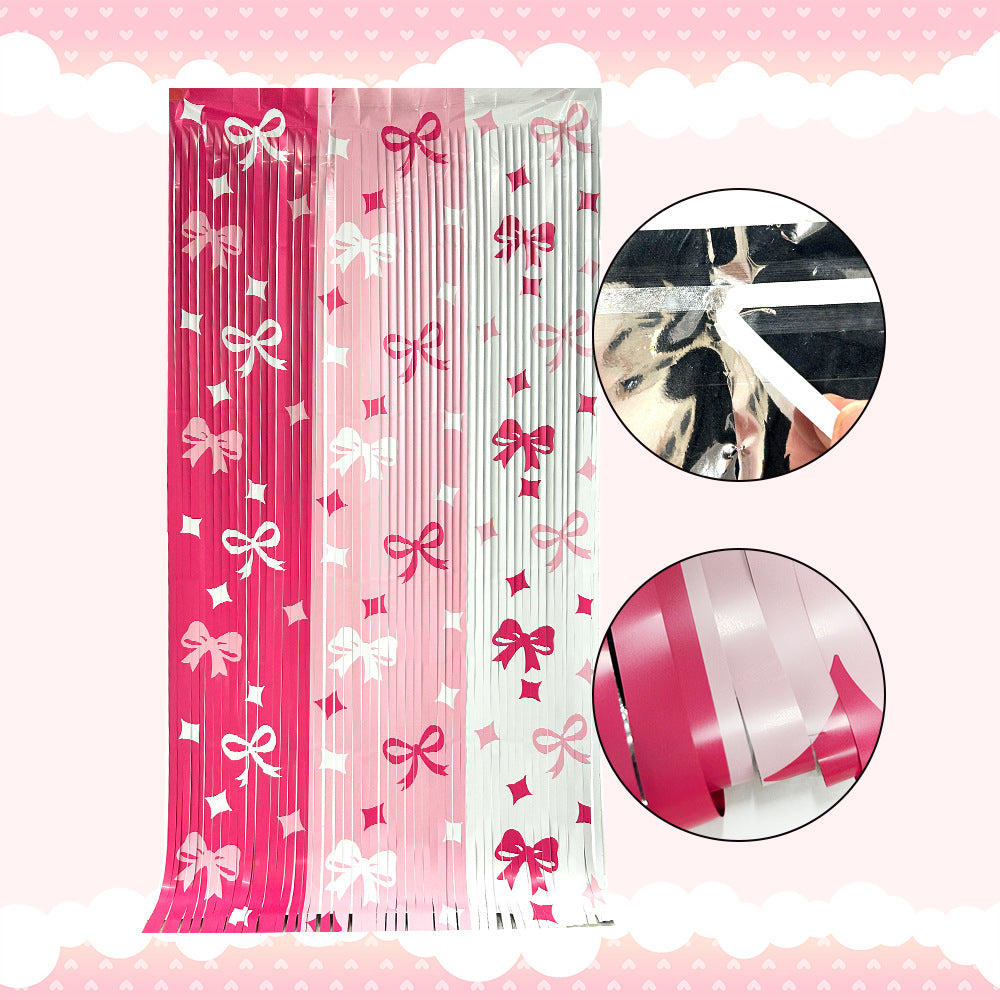 79x39 Inches Bow Tie PET Tinsel Curtain - Party Christmas Wedding Backdrop Doorway Decor