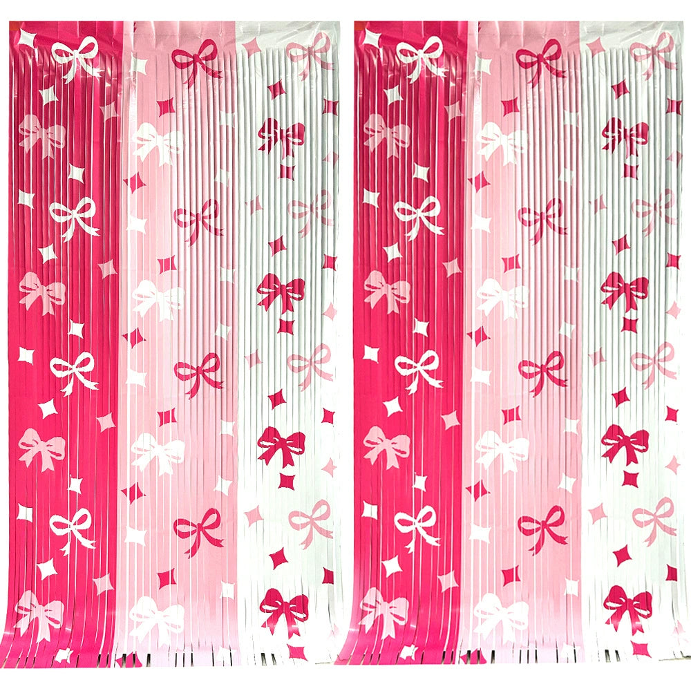 79x39 Inches Bow Tie PET Tinsel Curtain - Party Christmas Wedding Backdrop Doorway Decor