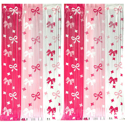79x39 Inches Bow Tie PET Tinsel Curtain - Party Christmas Wedding Backdrop Doorway Decor