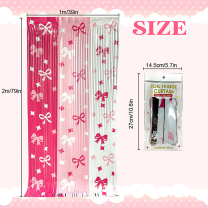 79x39 Inches Bow Tie PET Tinsel Curtain - Party Christmas Wedding Backdrop Doorway Decor