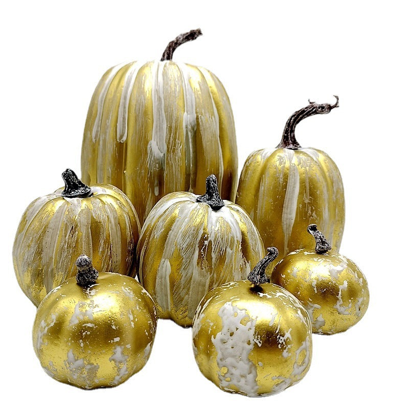 7 Pcs Assorted Artificial Silk Gold, Black, White Pumpkins for Fall Halloween Thanksgiving Tabletop Centerpiece