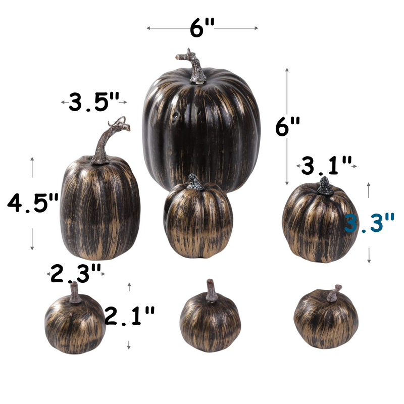 7 Pcs Assorted Artificial Silk Gold, Black, White Pumpkins for Fall Halloween Thanksgiving Tabletop Centerpiece