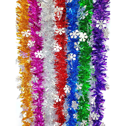 7 Pcs Artificial Christmas Tinsel Garland with Snowflakes, Holiday Decoration