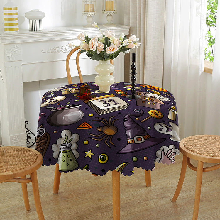 Bulk Halloween Tablecloth Festive Round Table Cover with Spider Web Pumpkin and Witch Print Easy Care and Party Protection Wholesale