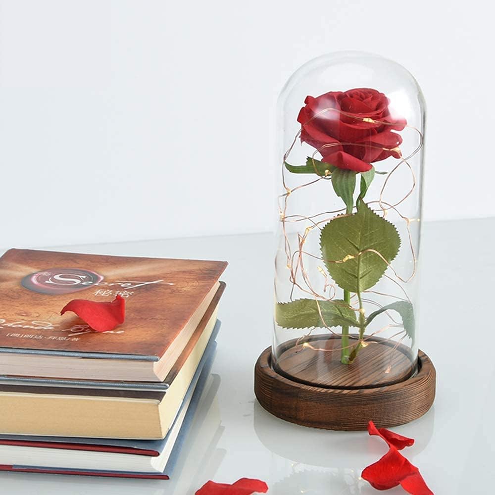 Bulk Eternal Artificial Rose with LED Light in Glass Dome Gift for Women Mom Birthday Valentine's Day and Thanksgiving Wholesale