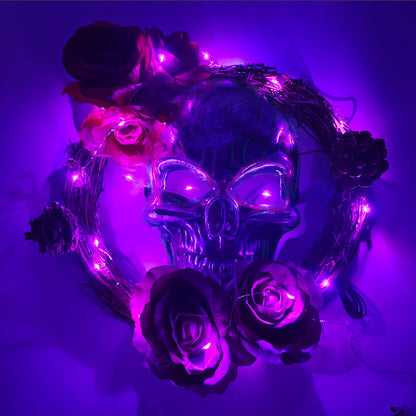 Halloween Skull Light Up Wreath 16 Inch Artificial Halloween Decoration