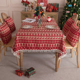 Bulk Red Printed Polyester Tablecloth with Tassels Washable, Dust-Resistant Rectangle Table Cover for Christmas and New Year Decorations Wholesale